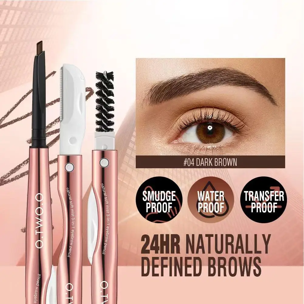 Lápis de sobrancelha impermeável, Eye Brow Pen, Natural Definer, Hair-Like com aparador preciso, Maquiagem Brown, U8D0, 3 em 1