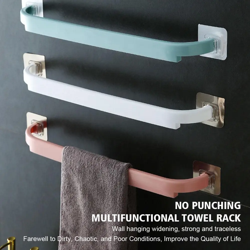 Self-Adhesive Towel Rack Bathroom Towel Slipper Storage Hanger Kitchen Organizer Wall Holder Towel Mounted Bathroom Shelf T M8G1