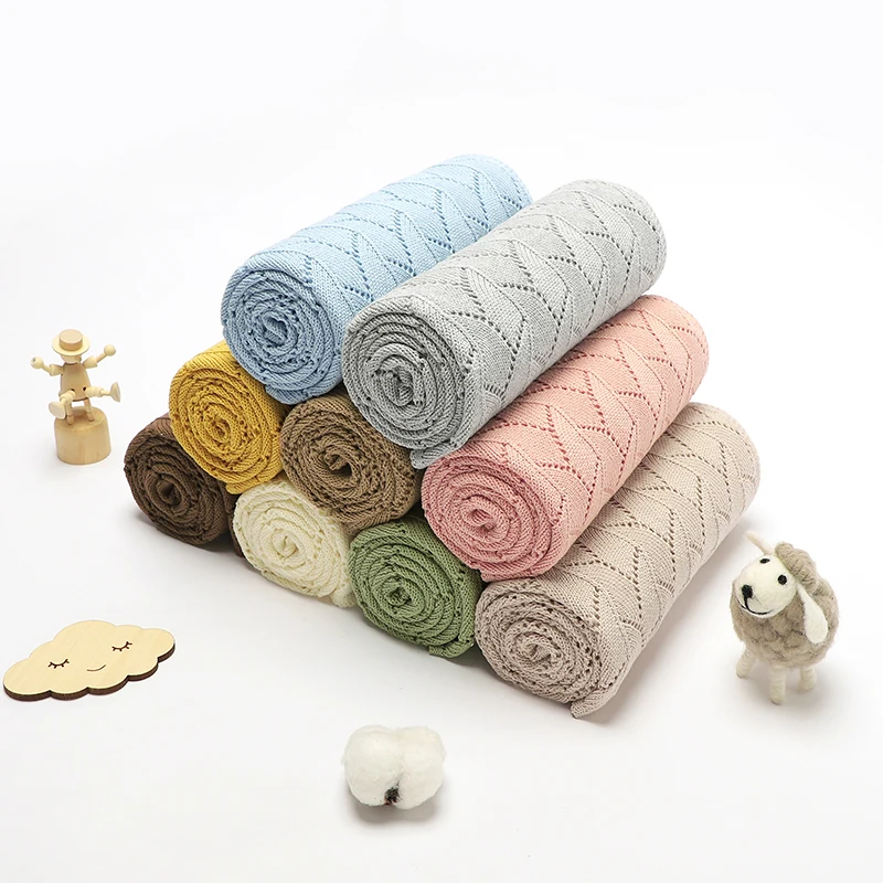 Cotton Baby Blanket Knitted Hollow Out Newborn Boy Girl Bedding Plaid Quilt Summer 100*80CM Infant Stroller Swaddling Super Soft