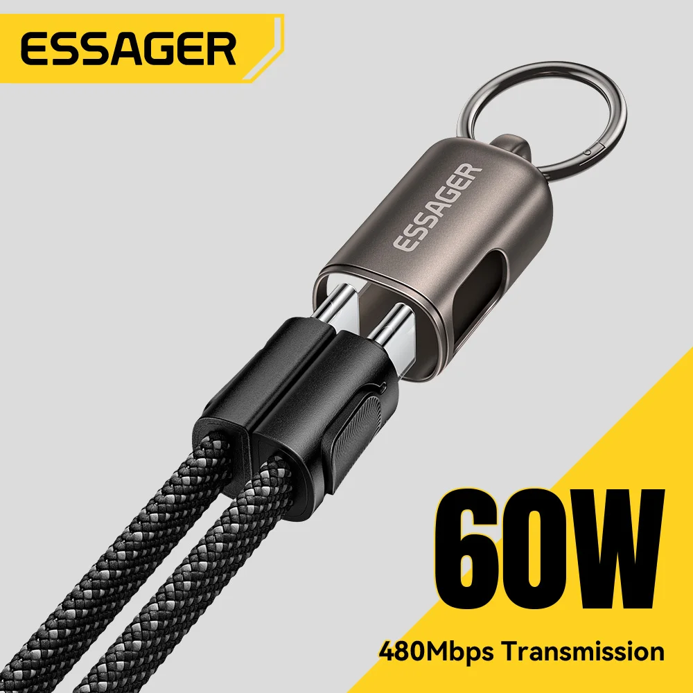 Carregador portátil Essager 60W tipo C para C, compatível com iPhone 17, 16 (com carregamento rápido PD 30W) e iPhone 15, 14, 13, 12