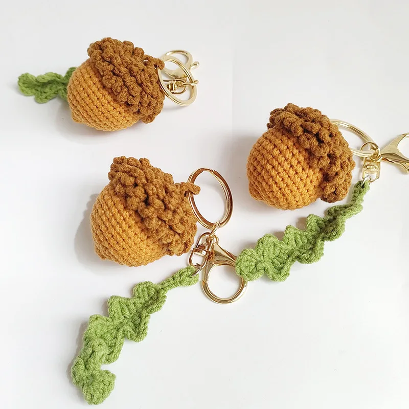 

Cute Pinecone Keyrings Handmaking Crochet Pinecone Keychain Knitted Fruit Series Crochet Keychain With Lemon Pendant Wholesale