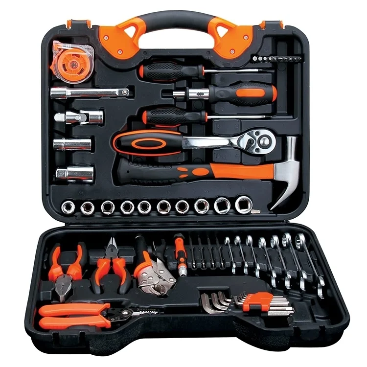 55 Piece Socket Wrench Auto Repair Tool Combination Package Mixed Tool Set Hand Tool Kit with Plastic Toolbox Storage Case