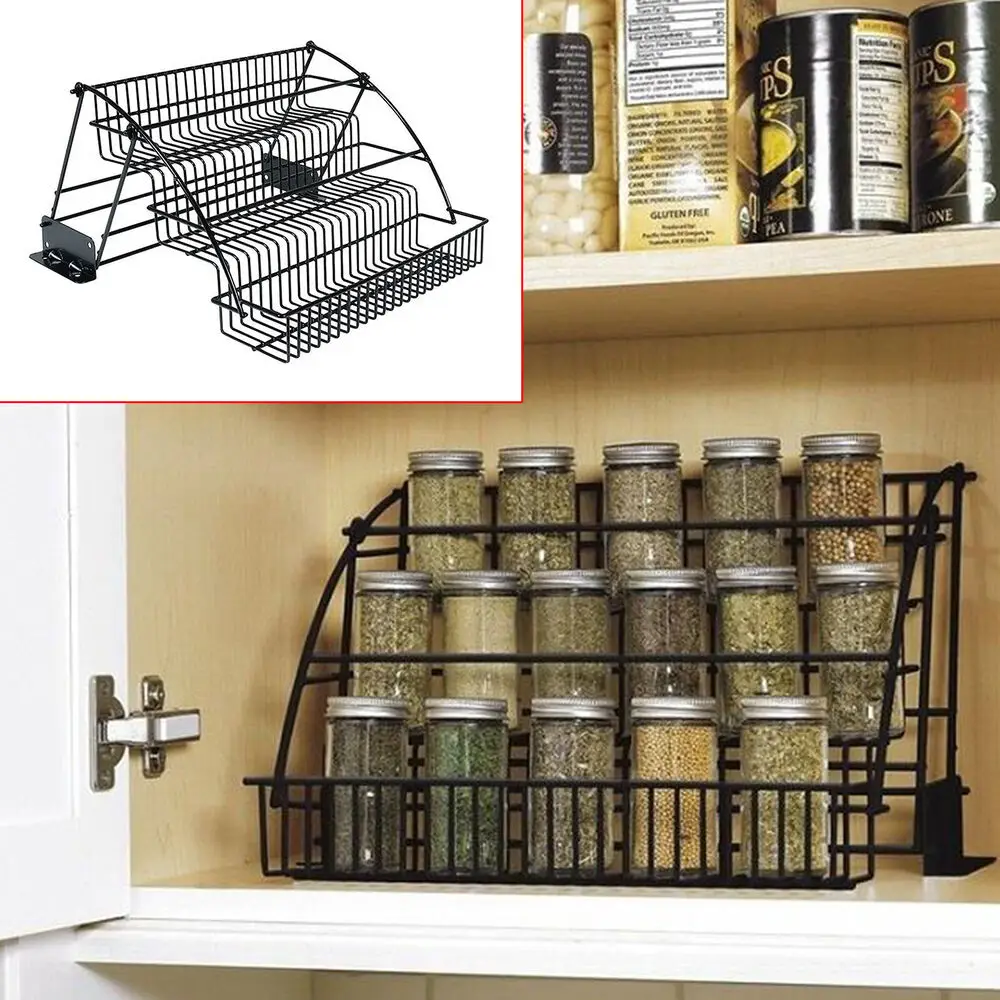 Metal Storage Shelf For Kitchen 3 Tier Pull down Cabinet Spice Rack Organizer US