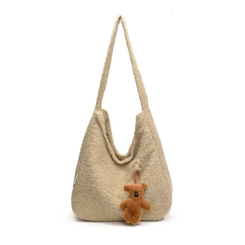 Borsa tote alla moda versatile autunno e inverno Borsa a tracolla di grande capacità con ciondolo orso e temperamento