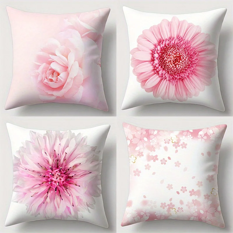 Pink Floral Patterns Double-sided Printed pillow cover Short plush Suitable living rooms bedrooms sofas throw cushion cover