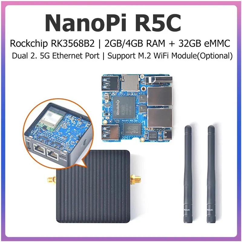 

NanoPi R5C 2GB 4GB RAM 32GB eMMC RK3568B2 A55 Dual 2.5G Ethernet Port Support M.2 WiFi Module Linux/Openwrt/Debian/Ubuntu