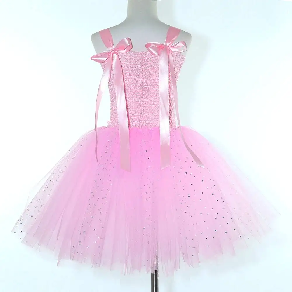 Sparkly Pink Easter Bunny Costumes for Girls Rabbit Tutu Dress with Ears & Tail Cute Animal Halloween Holiday Party Fancy Outfit