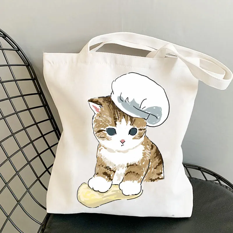 Bolsos de lona Kawaii Cats para niñas, bolso de compras, bolso de mano de moda, bolsos de hombro informales, bolso de compras