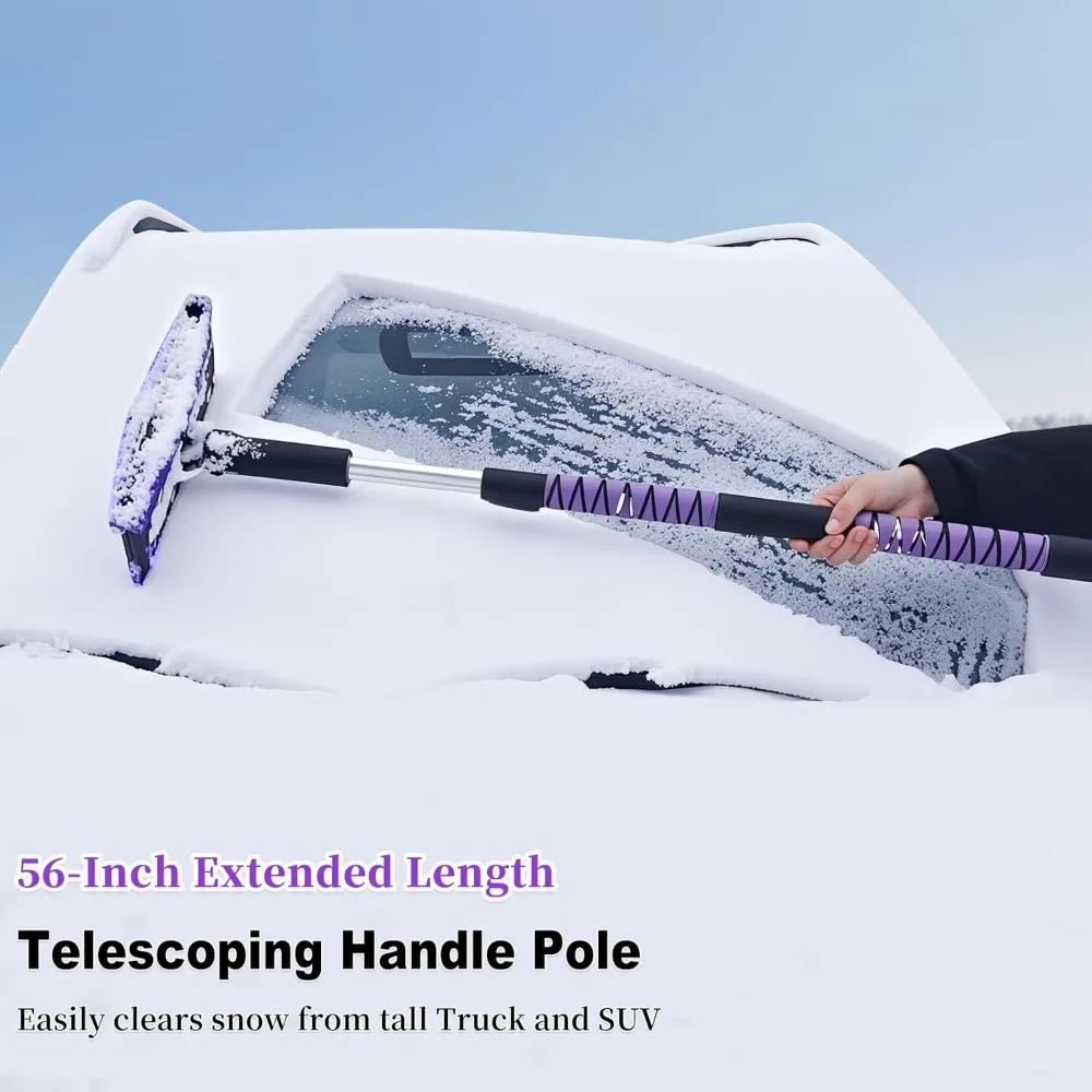 56-Zoll-Hochleistungs-Schneebürste und Eiskratzer mit Schaumstoffgriff für SUV-Windschutzscheibenfenster – Lila