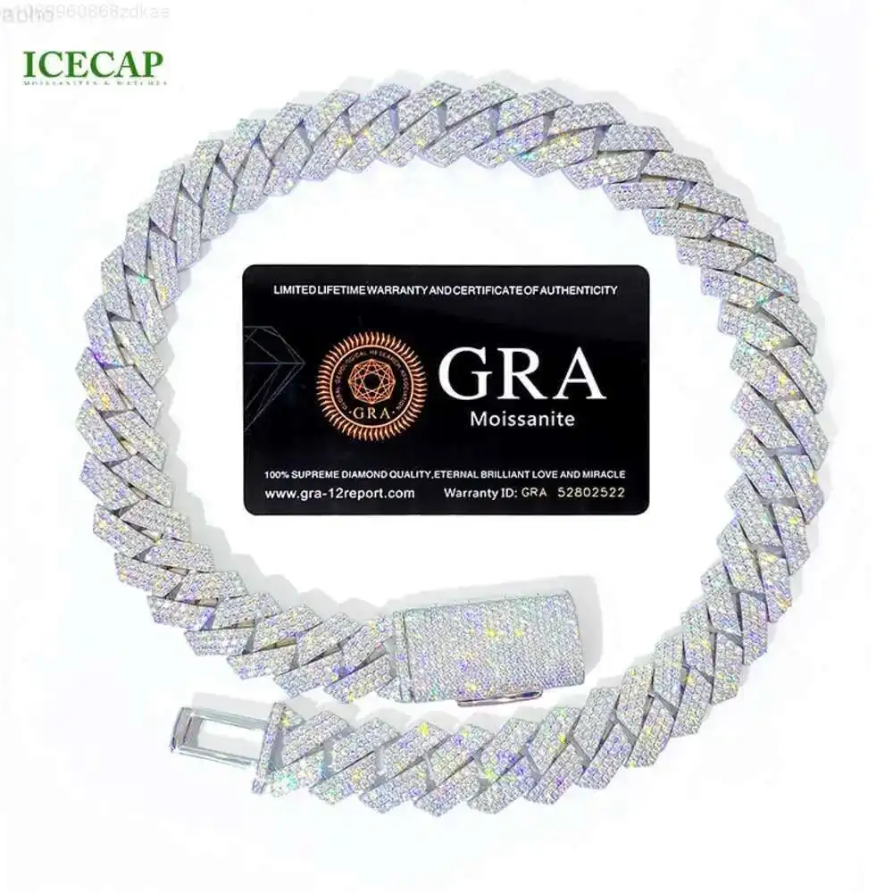 

Dazzling Adorable Fully Iced Out Cuban Link Chain 18mm 3 Rows Moissanite Diamond Cuban Chain Necklace Hip Hop Style