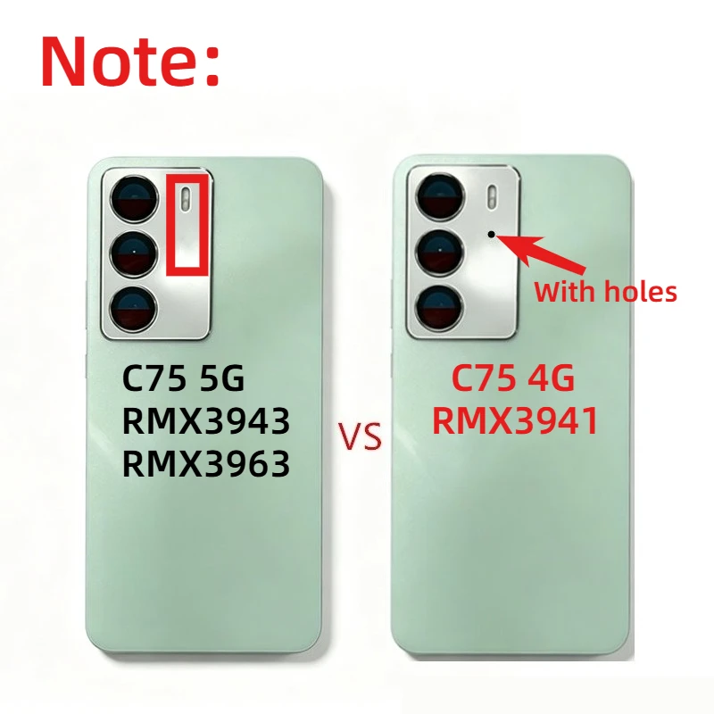 Back Cover For Realme C75 4G RMX3941 5G RMX3943 RMX3963 Rear Glass Battery Cover With Camera Lens Frame Repair Parts