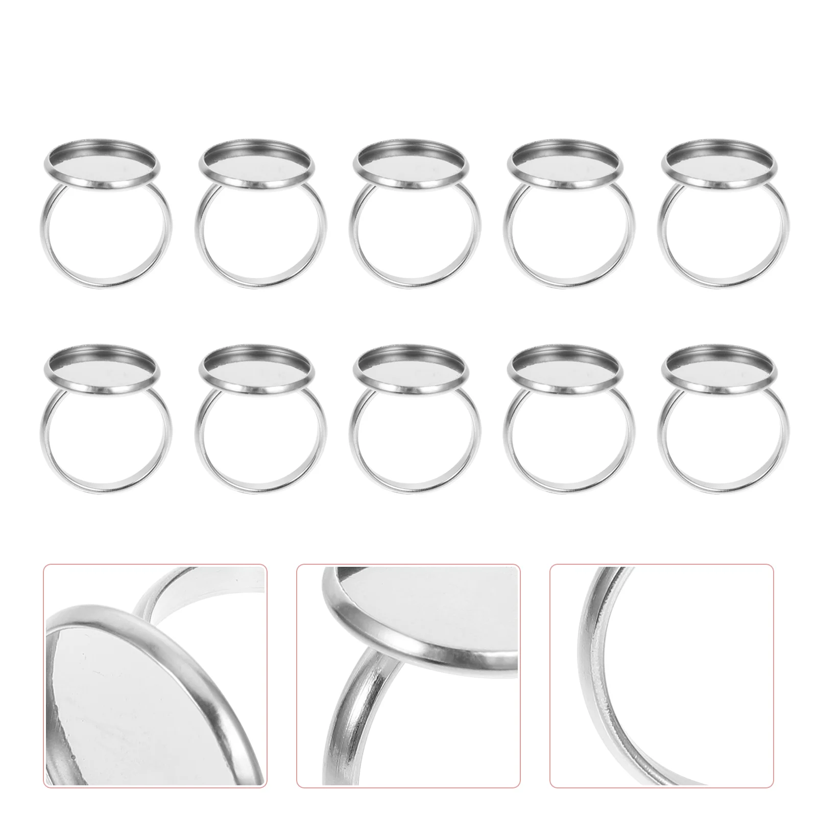 10 Pcs Ring Holder Rings Metal Base Jewelry DIY for Blank Compact Making Findings Stainless Steel Adjustable Blanks Bezel