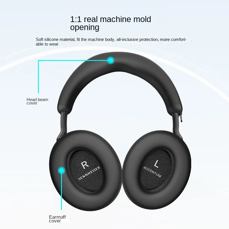 Suitable for Sennheiser MOMENTUM 4 head worn earphones, Silicone protective sleeve headband ear cap waterproof, and washable