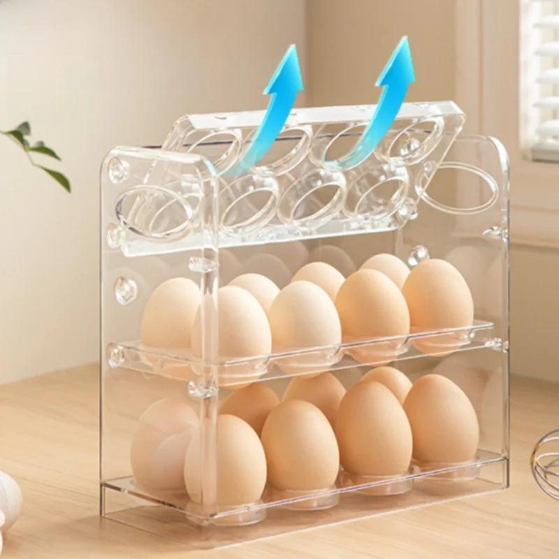 Kitchen Egg Storage Box Refrigerator Side Door Egg Tray Freshness Preservation Box Flipable Egg Carrier Egg Organizer Box