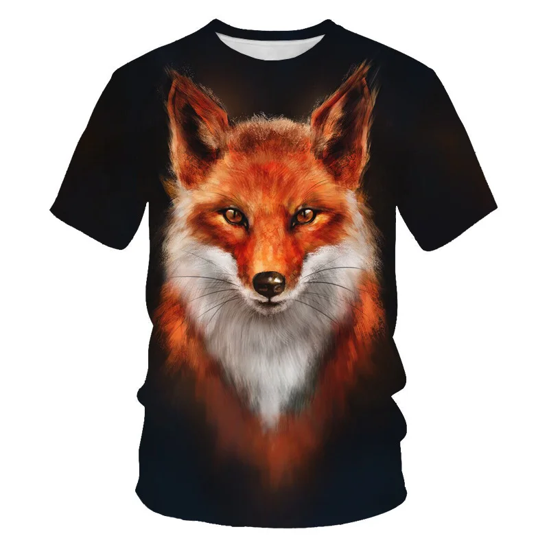 

New Tide Summer Fashion Fox Picture T-shirts Casual Print Tees Hip Hop Personality Round Neck Short Sleev Tops