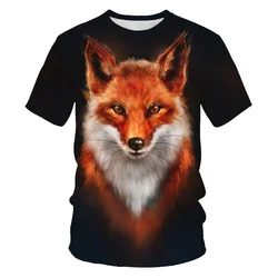 New Tide Summer Fashion Fox Picture T-shirts Casual Print Tees Hip Hop Personality Round Neck Short Sleev Tops