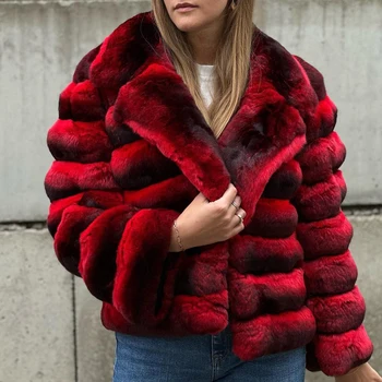 מעיל פרווה של צ'ינצ'ילה רקס לנשים מעילים מפרווה של ארנבות 2024 אופנה חדשה בגדי נשים מפוארים חמים לחורף מעילים מפרווה אמיתית