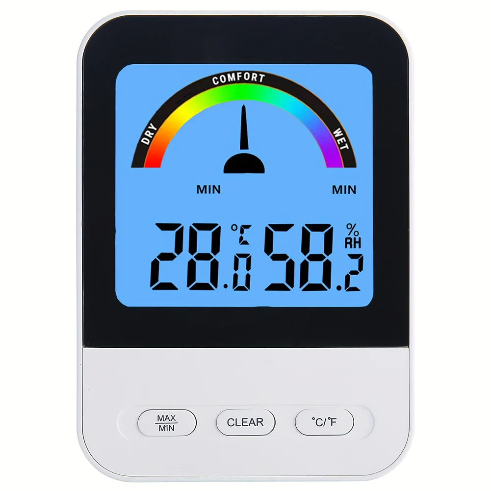 

Indoor Digital Thermohygrometer Thermometer with Wet Dry Comfort Levels and Backlight for Clear Temperature Humidity Reading