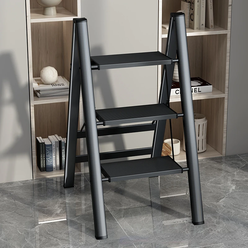 

Multifunctional Folding Ladder Aluminum Alloy High Stools Kitchen Load-bearing 300kg Step Ladder Chair Widen 3 Step Ladder