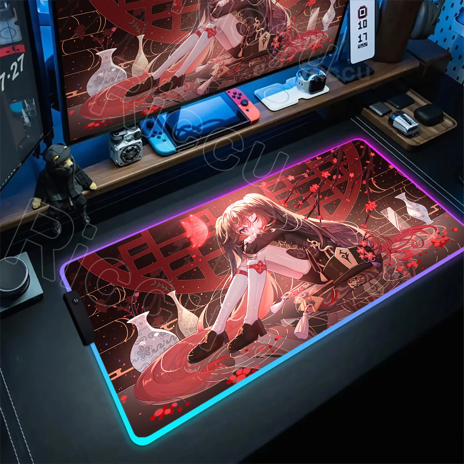 

Hu Tao RGB Desk Mat Mouse Pad Pc Gamer Desk Mat Genshin Impact Gaming Accessories Keyboard Laptop Anime Cute Girl table Mousepad