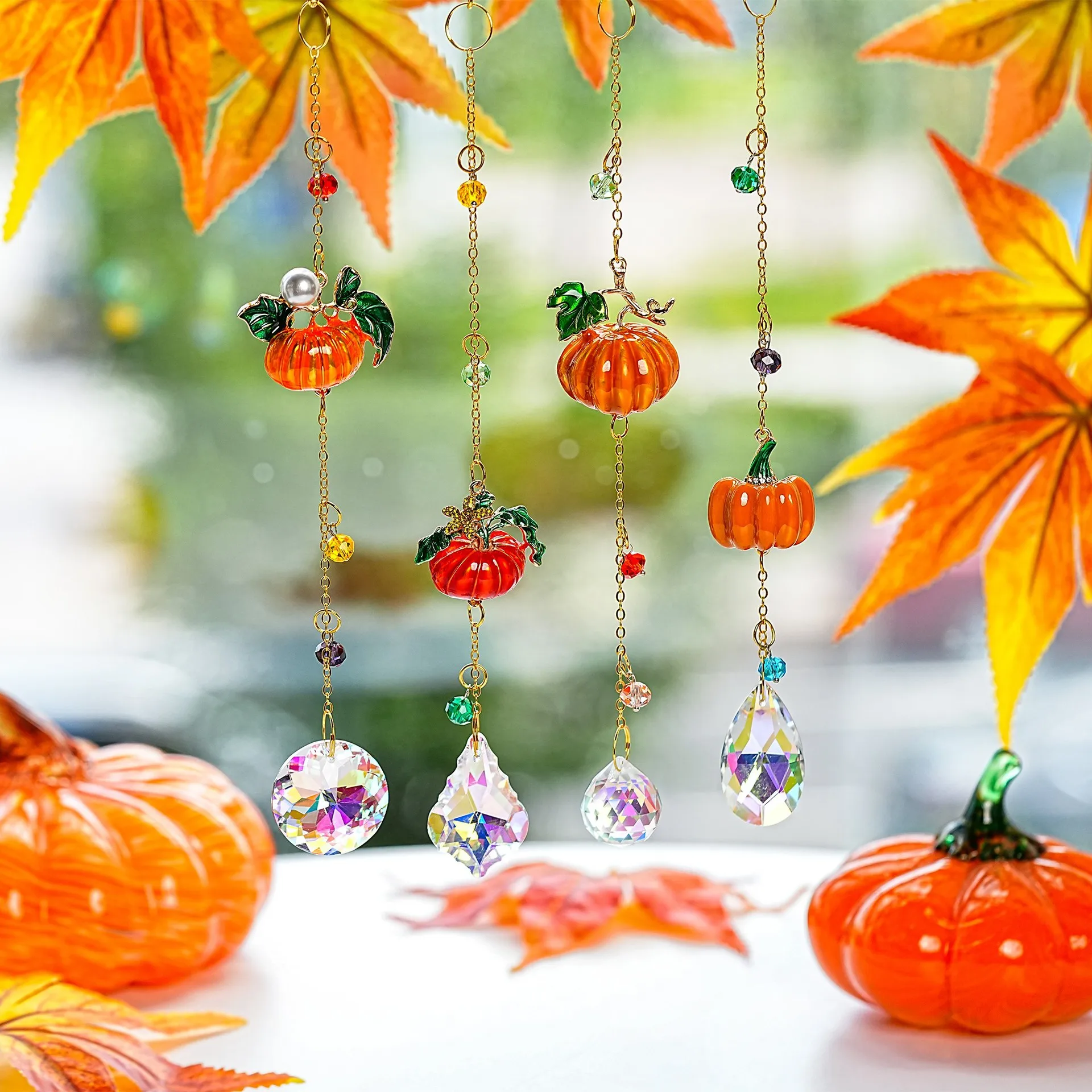 

Осенняя тыква «Ловец солнца» с кристаллами «Ловец солнца» для внутреннего окна, подвесное украшение на дерево на День благодарения, Декор для домашней вечеринки в фермерском доме