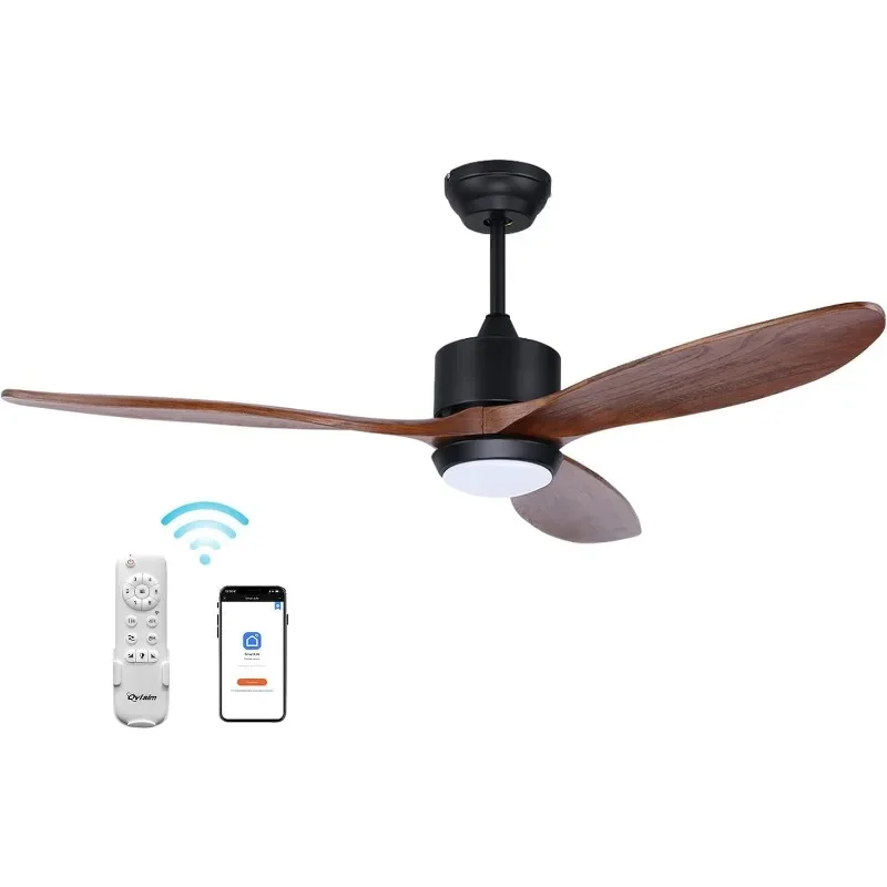 

Ovlaim 60 Inch Indoor Outdoor Ceiling Fan, Quiet DC Motor High CFM Large Walnut Wood Ceiling Fans with Lights Remote Control