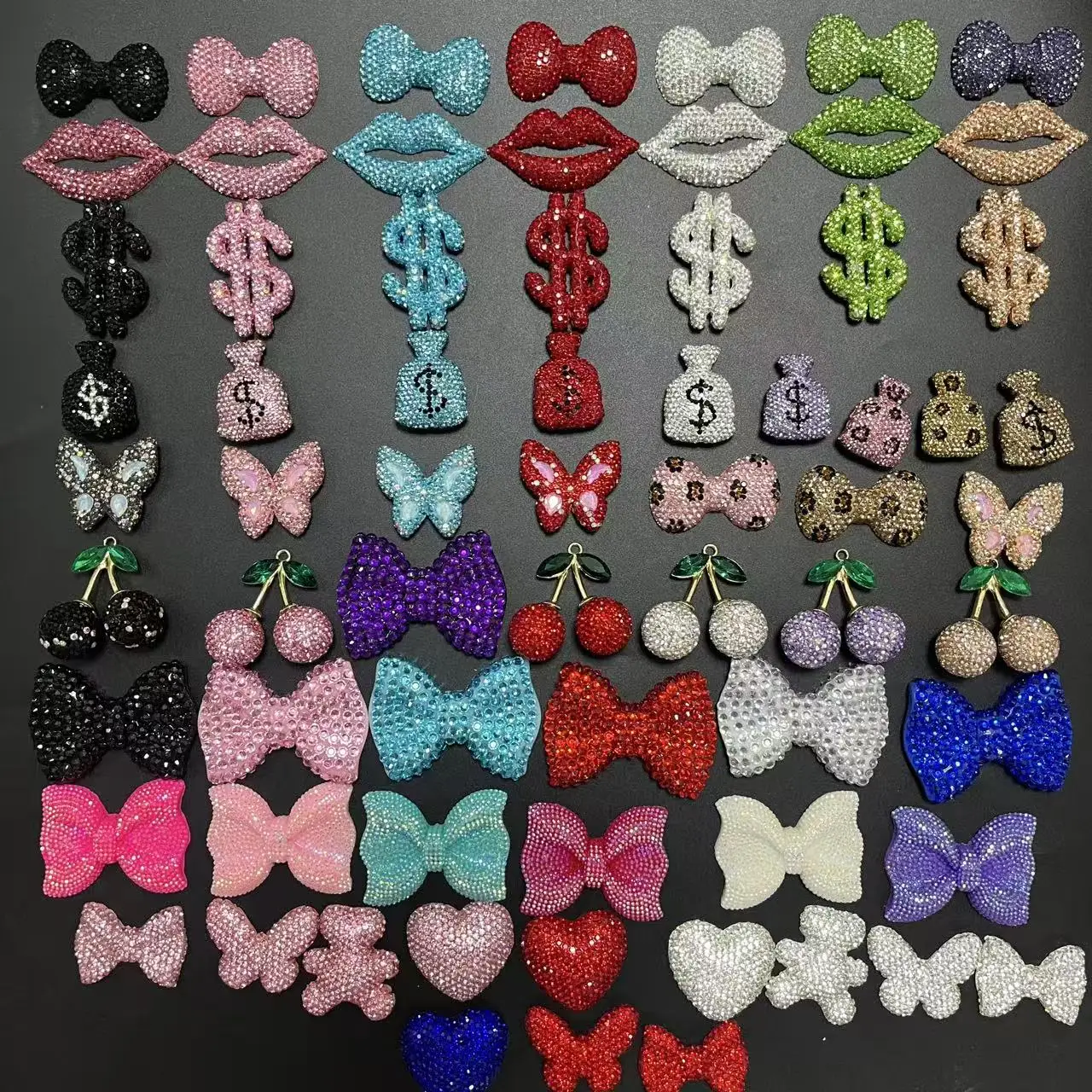 2 pçs kawaii bling rosa diamante laço momy saco lixo caso de telefone decoração charme acessórios parte traseira plana scrapbooking diy artesanato