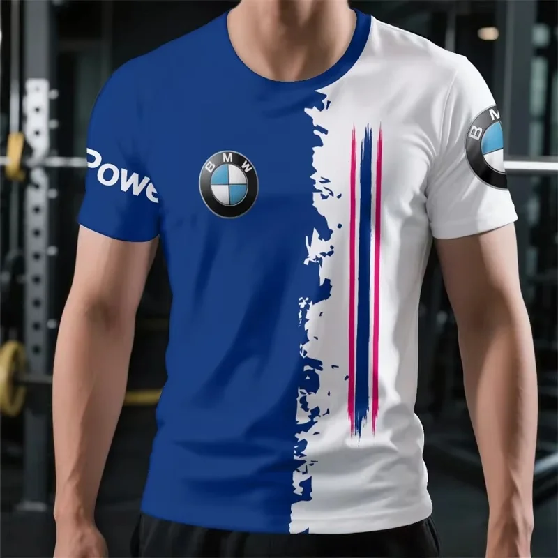 

New BMW Men's Short Sleeve 3D Printed Pattern T-shirt Sports Motorcycle Racing Simple Breathable Quick Drying Top