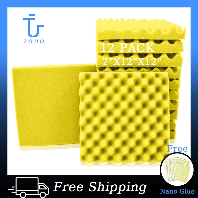 TOUO Soundproofing Foam Panel 12 Pcs Acoustic Foam Sound Insulation Panel Studio Sound Proof Absorbing Wall Panels Decor Sponge