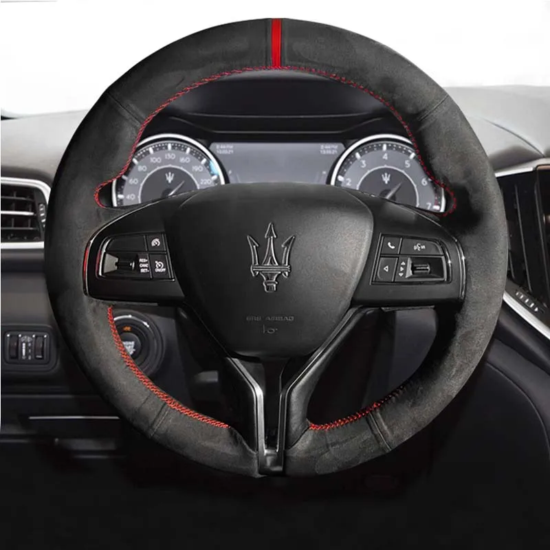 

for Maserati Levante Ghibli President DIY hand stitched non-slip black suede car steering wheel protect cover