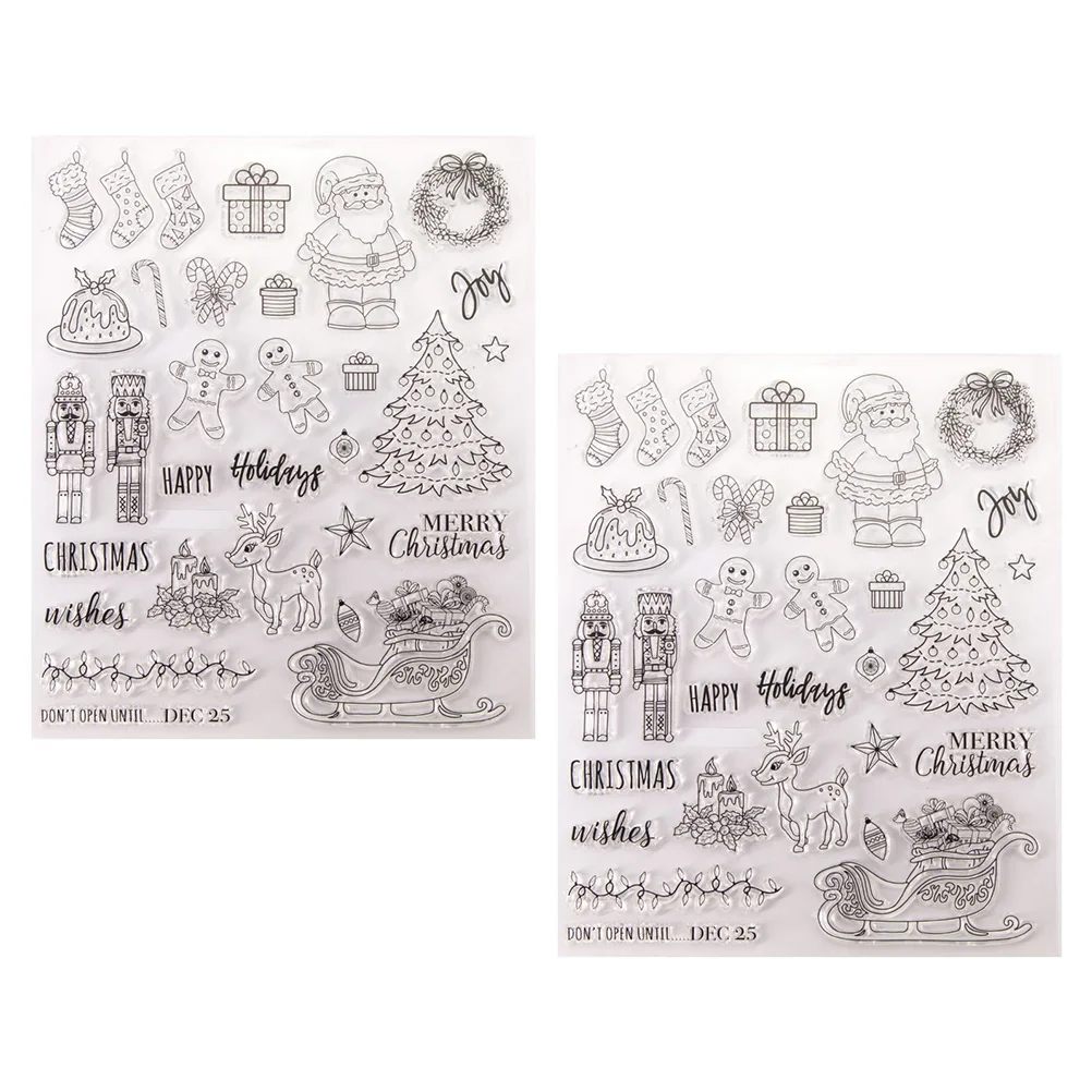 2 Pcs DIY Diary Stamp Christmas Postage Stamps Theme Earth Tones Transparent Silica Gel