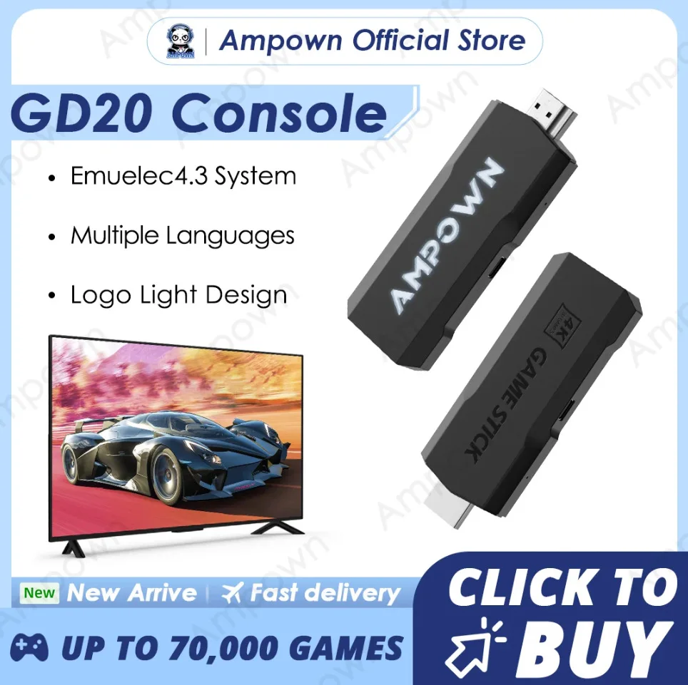 GD20 4K Game Stick HD Output 2.4G Wireless Controllers Emuelec 4.3 Aigame 905M 256G 70,000+ Installed Retro Video Game Console