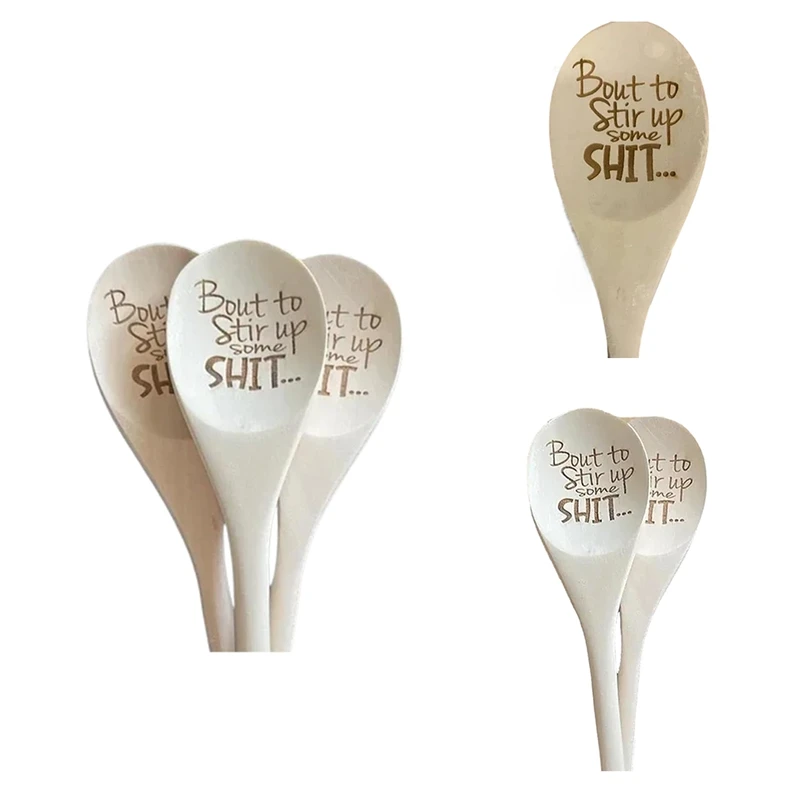 Christmas Gift Funny Spoons,Bout To Stir Up Some Shit Engraved Funny Wooden Spoon,Unique Wooden Creative Spoon