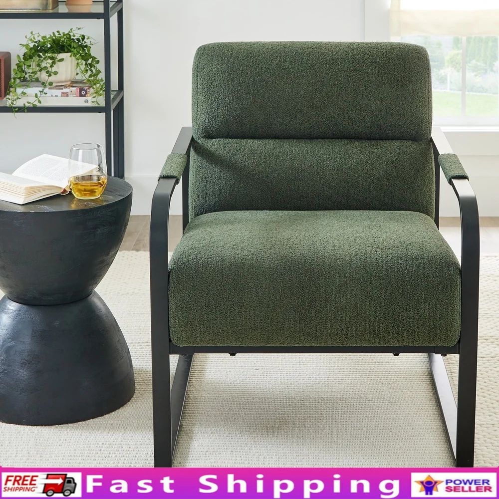 

Contemporary Accent Chair Soft Bouclé Fabric Generously Padded Seat Durable Metal Frame Stylish Home Décor Ideal Living Room