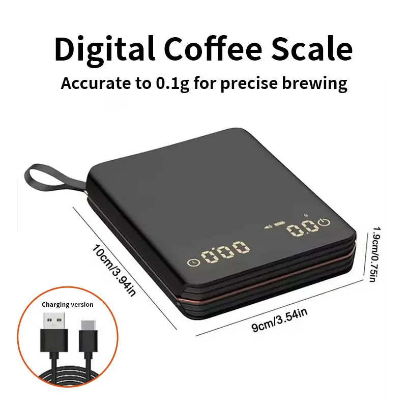 2kg/0.1g Accurate Scale Rechargeable Digital Kitchen Scale Travel Coffee Pocket Scale for Espresso Pour-Over Coffee