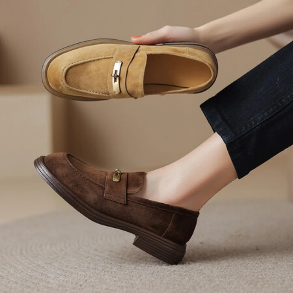 Womens Casual Flats Shoes Sheepskin Summer Brown Slip on Moccasins Suede Leather Walking Lofers Shoe Females Zapatillas Mujer