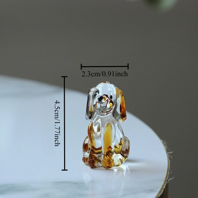 Crystal Glass Canine Figurine Home Automotive Office Desk Artisan Craft Feline Canine Decor Gift Colored Glaze Animal Miniatures