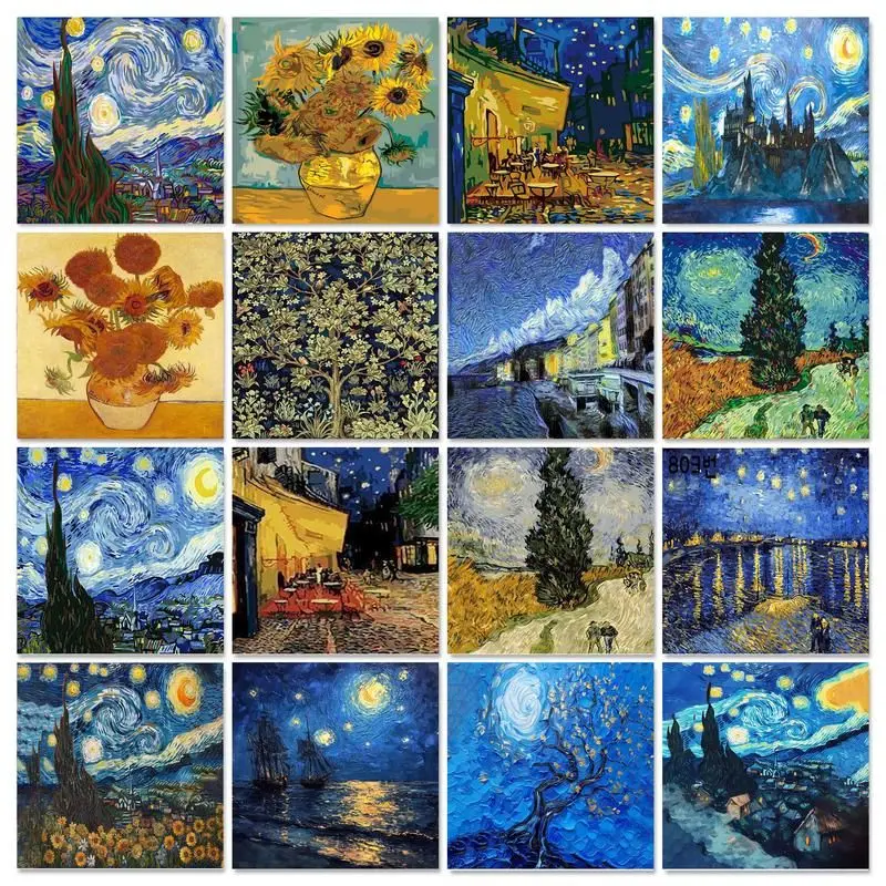 GATYZTORY DIY Painting By Numbers Van Gogh Starry Sky Picture By Numbers Landscape Wall Art Acrylic Paint For Home Decor Art