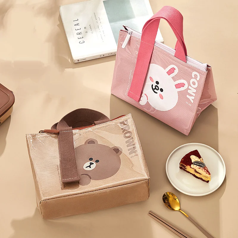 

Line Friends Lunch Bag Anime Brown Cony Lunch Box Bag Cartoon Student Rice Bag Insulation Thicken Water Proof Gift Cute Handbag