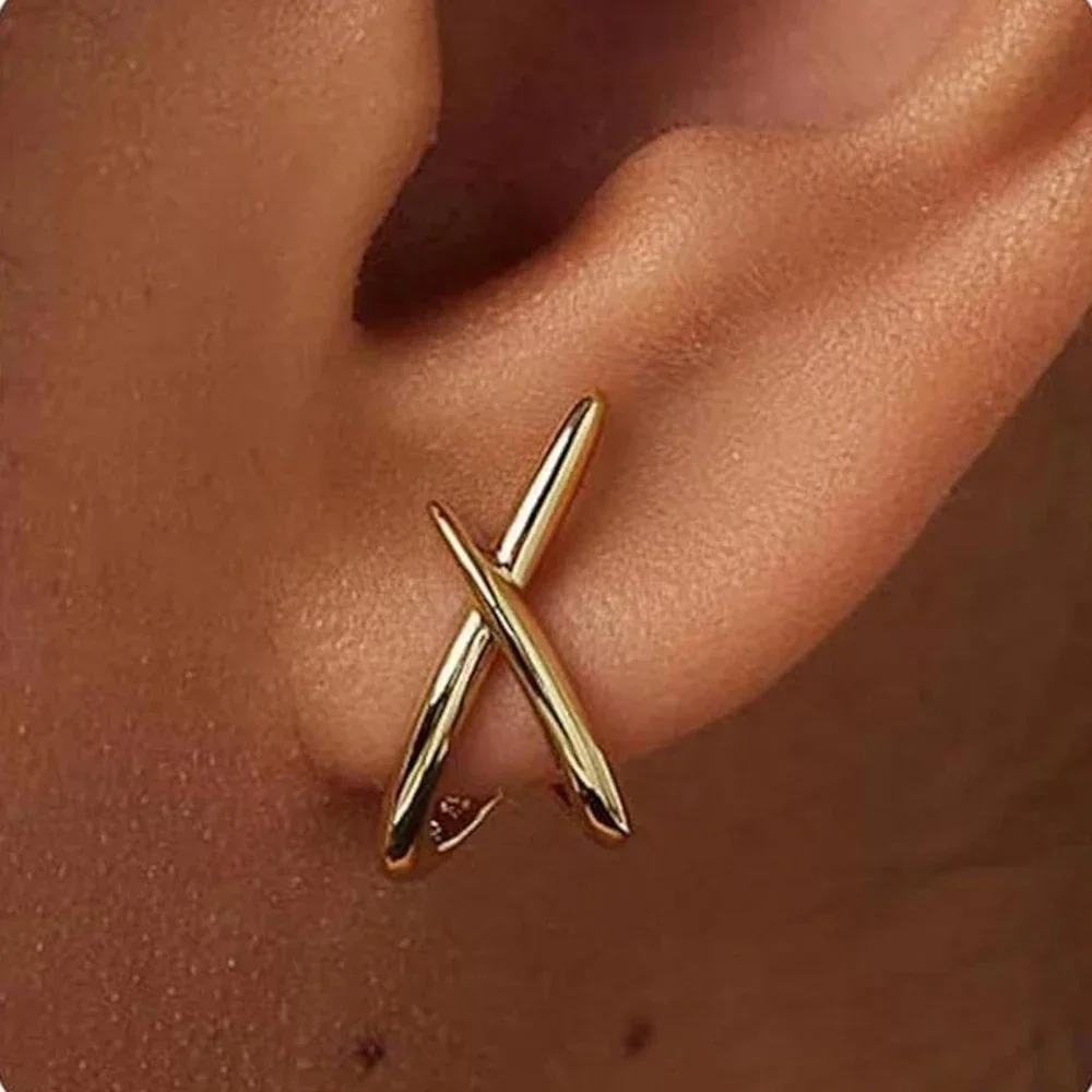 LATS Trendy Gold Color Cross Stud Earrings for Women Dainty Simple Minimalist Earring Fashion Jewelry Party Gifts Wholesale