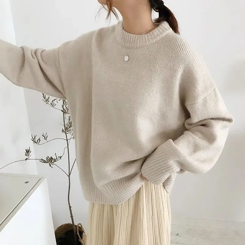 Pullovers Women Solid Winter Fashion Korean Style Classic Popular Warm Design Loose All-match Daily Casual Unisex Literary Ins