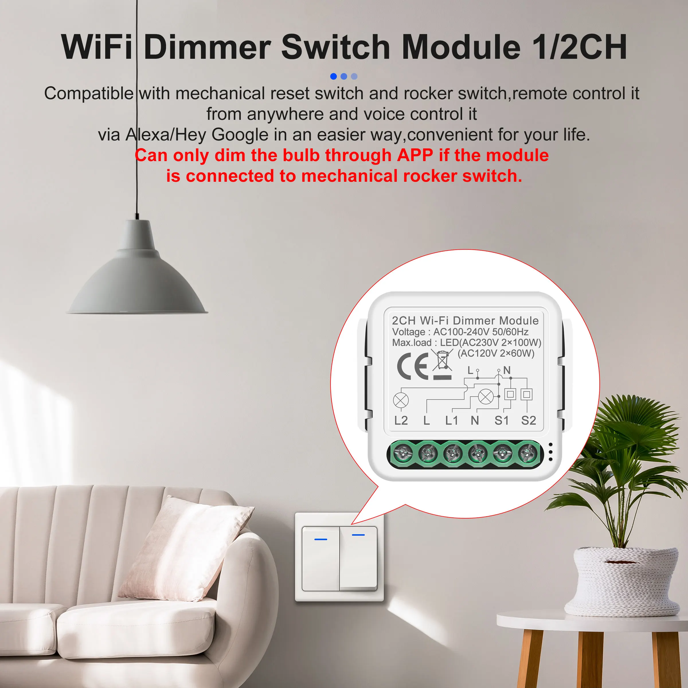 GIRIER Tuya Smart WiFi Light/Curtain/Dimmer Switch Modules Support 2 Way Control Works with Alexa Hey Google Alice No Hub Needed