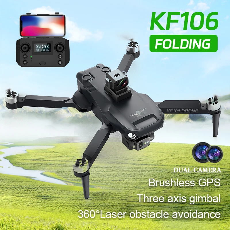 KF106/L900 Drone Professional 5G Wifi 6K HD Dual Camera 3-axis Brushless Motor Foldable Remote Control Quadcopter Kids Toy