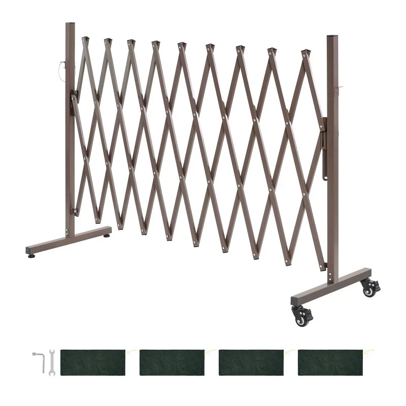 Retractable Mobile Barricade with Locking Wheels Portable Folding Safety Rotary Gate