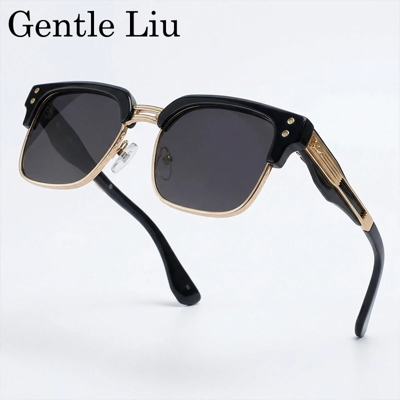 Retro Photochromic Classic Square Punk Sunglasses Men Metal Frame Driving Sun Glasses Male Vintage Luxury Brand Eyewear Shades