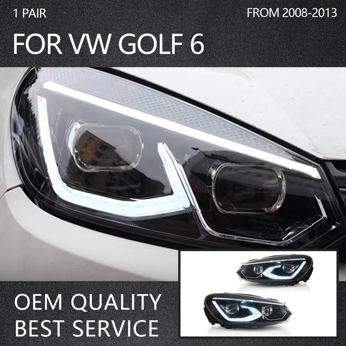 Car Lights LED Front Head Lamps Assembly Headlights DRL Turn Signals Animation Lights For VW Volkswagen Golf 6 MK 6 2008-2013