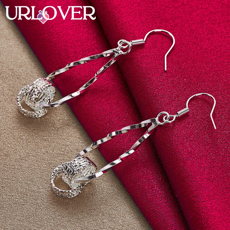 URLOVER 925 Sterling Silver Earring For Woman Double-loop Drop Earrings Fashion Party Birthday Engagement Wedding Jewelry Gift