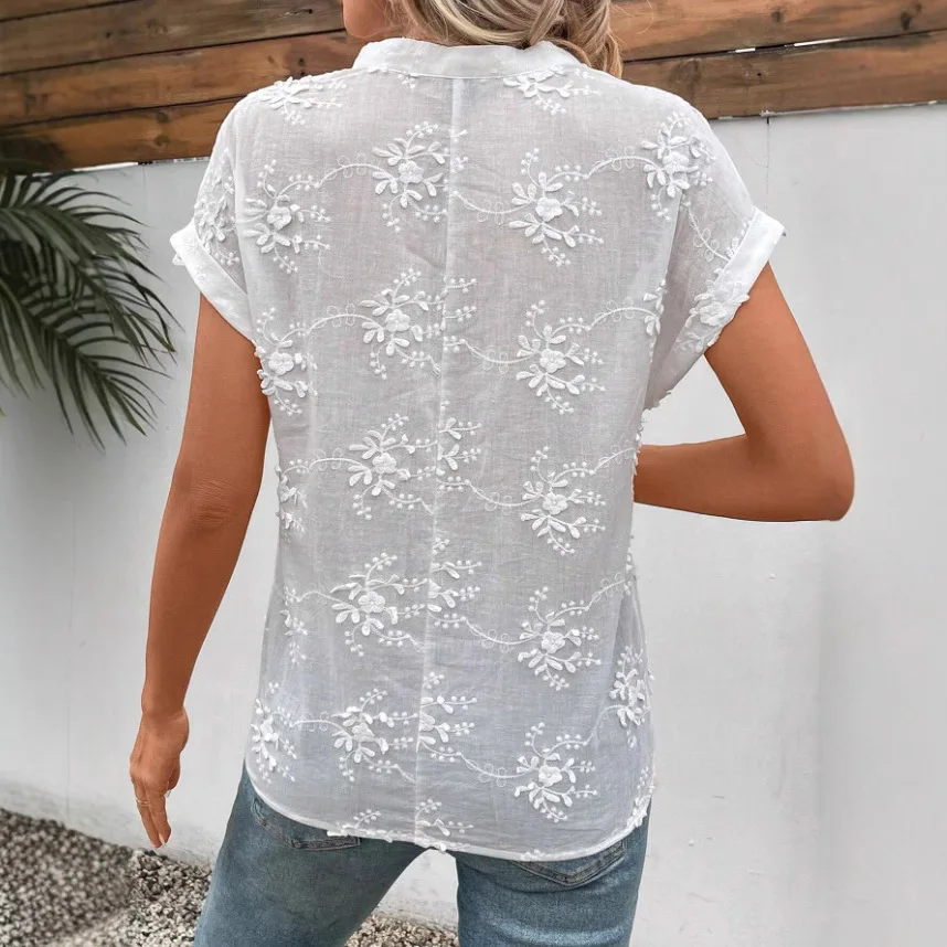 Letnia bluzka dla kobiet, odzież 2025, nowa moda Y2k, koszule i bluzki z gładkim haftem, nieformalne topy