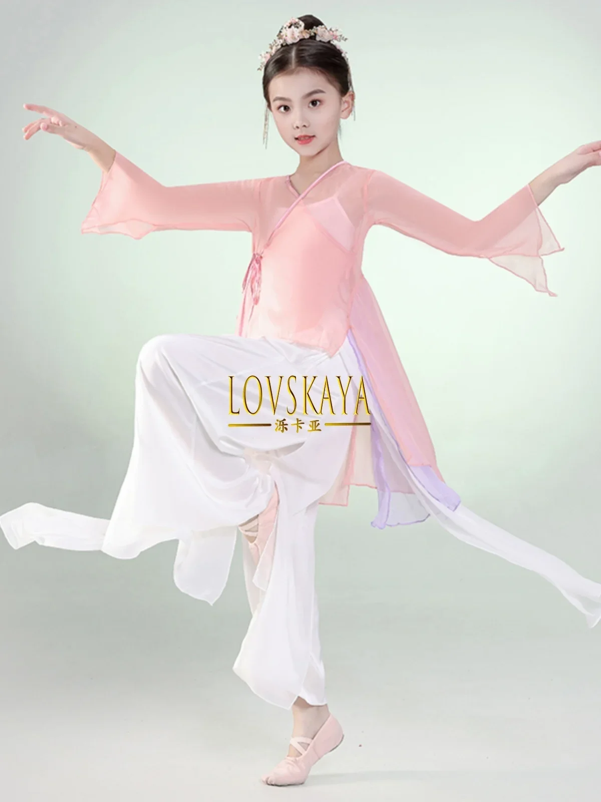 

Children's classical dance girl's body charm gauze clothing ethnic dance training costume fan dance performance costume