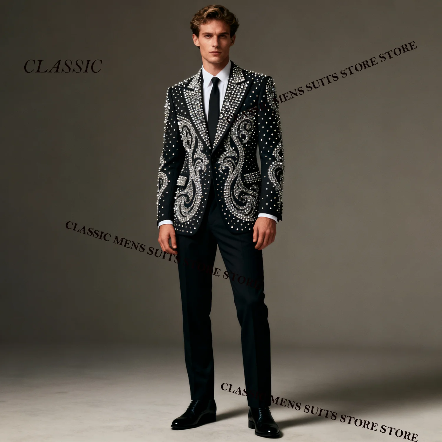 

Смокинги по индивидуальному заказу, мужские костюмы, сверкающие бриллиантовые украшения, остроконечные лацканы, комплекты из 3 предметов для жениха, роскошные свадебные мужские пиджаки для выпускного вечера, костюмы